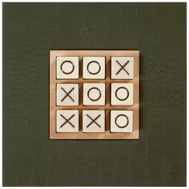 Exclusive board game "Tic Tac Toe" made of leather, khaki